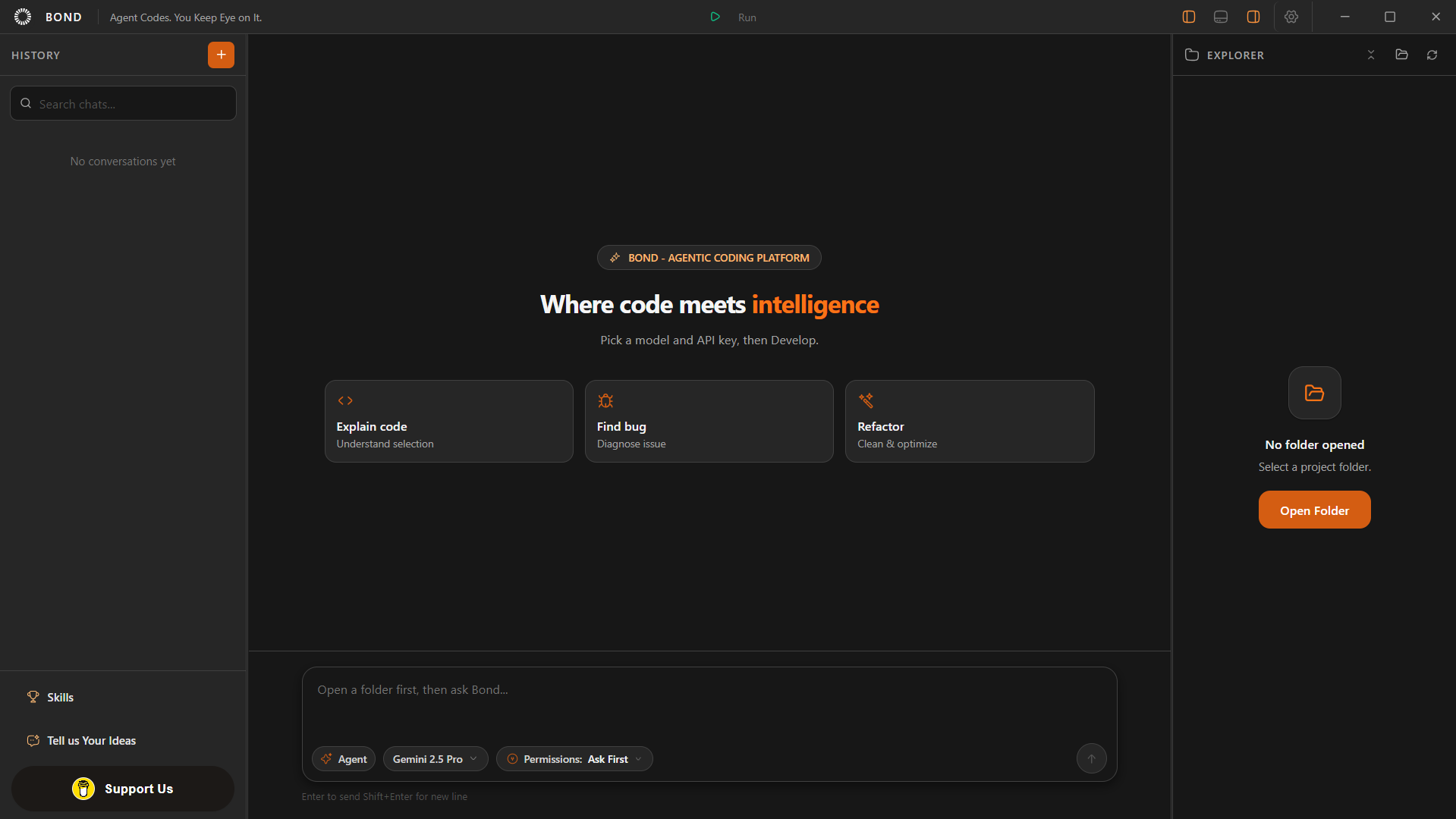 Bond AI coding agent for Windows — chat, project-aware tools and live file changes